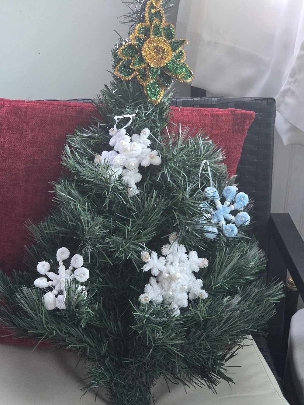 2 Hand Made crystlized White Sparkling Snowflake Holiday Ornament - Picture 3 of 5